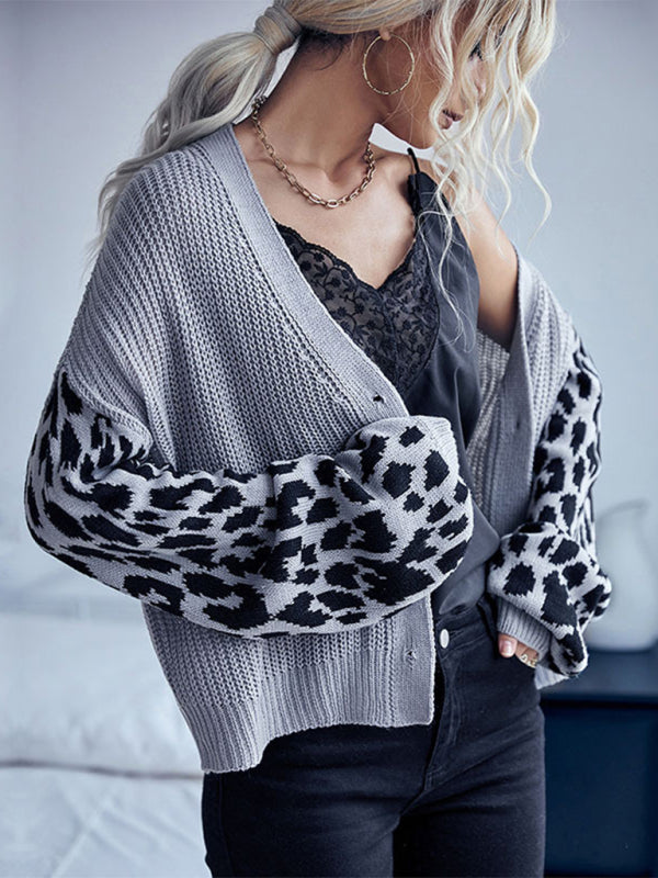 Women's Long Sleeve Leopard Sweater Jacket