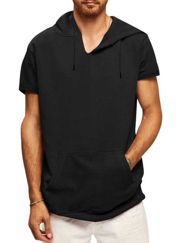 Men's Casual Hooded Short-Sleeve Knit T-shirt for Versatile Style