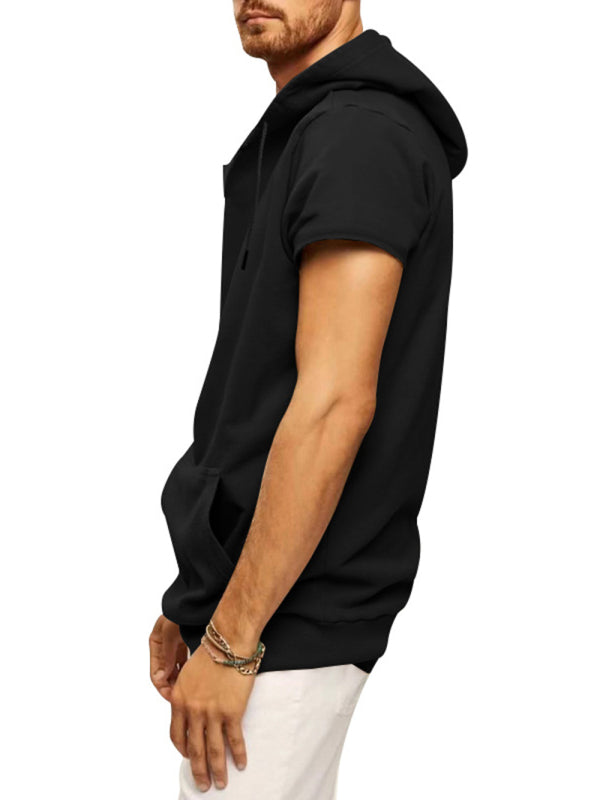 Men's Casual Hooded Short-Sleeve Knit T-shirt for Versatile Style