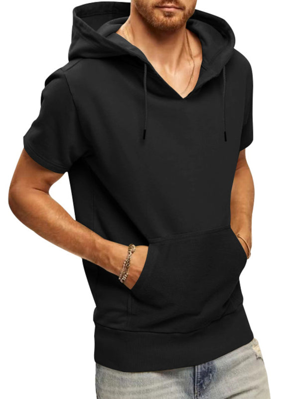 Men's Casual Hooded Short-Sleeve Knit T-shirt for Versatile Style