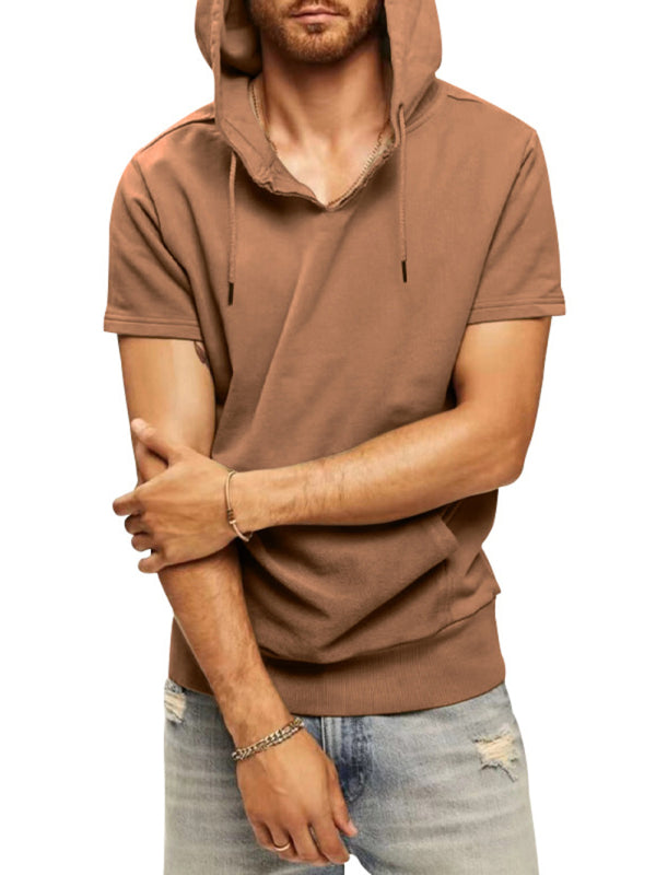 Men's Casual Hooded Short-Sleeve Knit T-shirt for Versatile Style