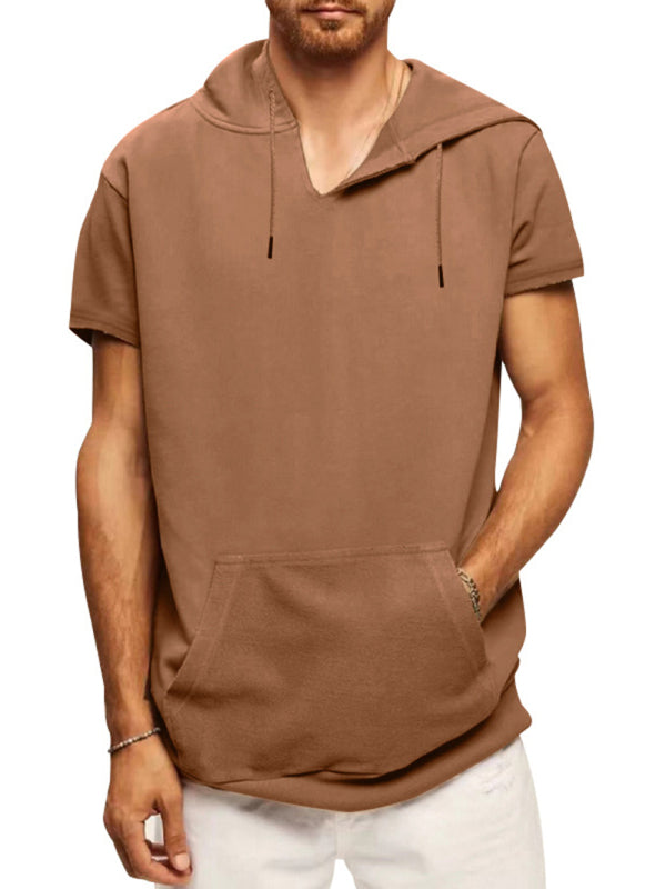 Men's Casual Hooded Short-Sleeve Knit T-shirt for Versatile Style