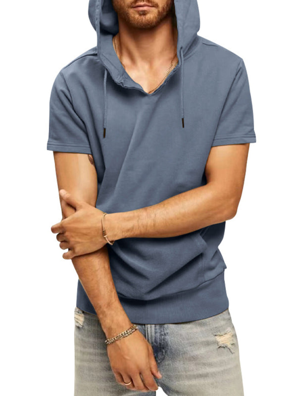 Men's Casual Hooded Short-Sleeve Knit T-shirt for Versatile Style