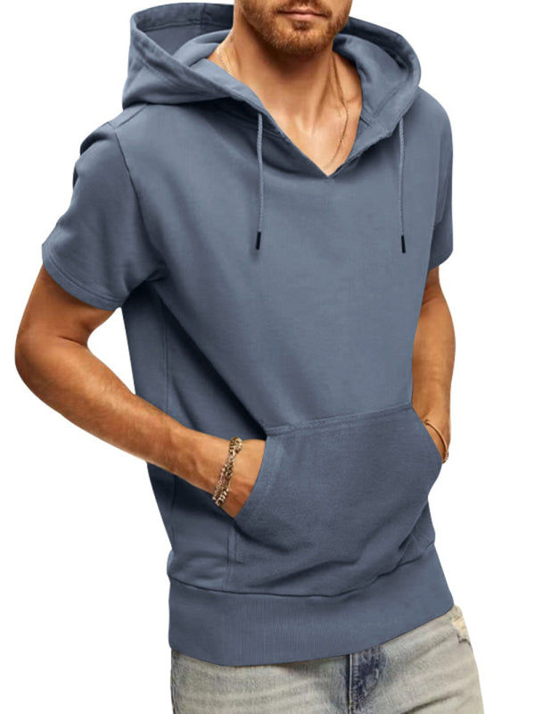 Men's Casual Hooded Short-Sleeve Knit T-shirt for Versatile Style