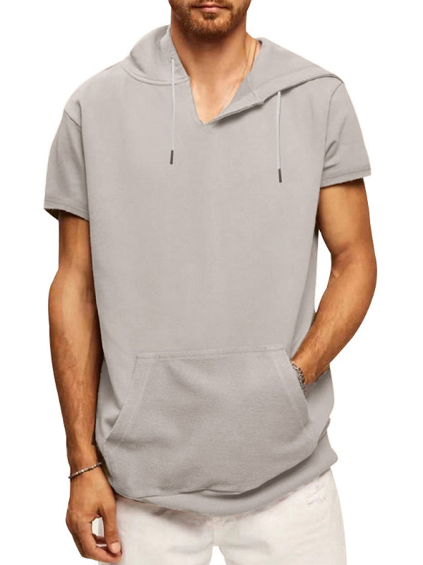 Men's Casual Hooded Short-Sleeve Knit T-shirt for Versatile Style