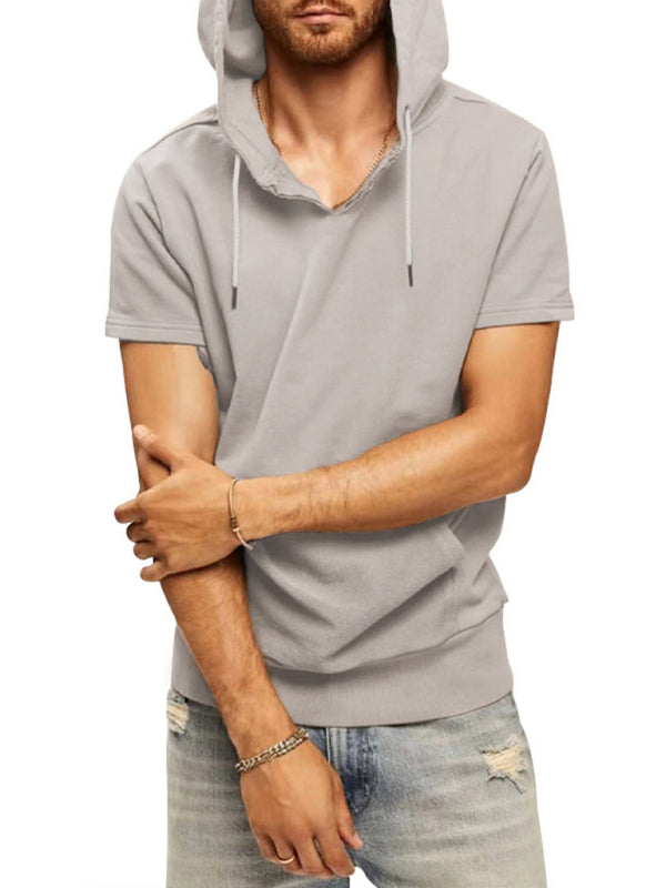 Men's Casual Hooded Short-Sleeve Knit T-shirt for Versatile Style