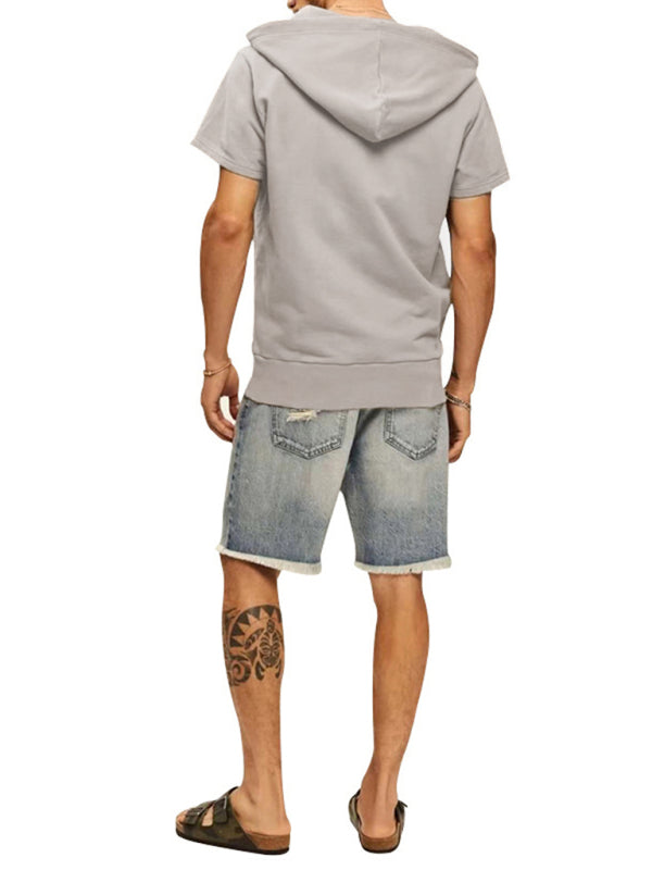 Men's Casual Hooded Short-Sleeve Knit T-shirt for Versatile Style