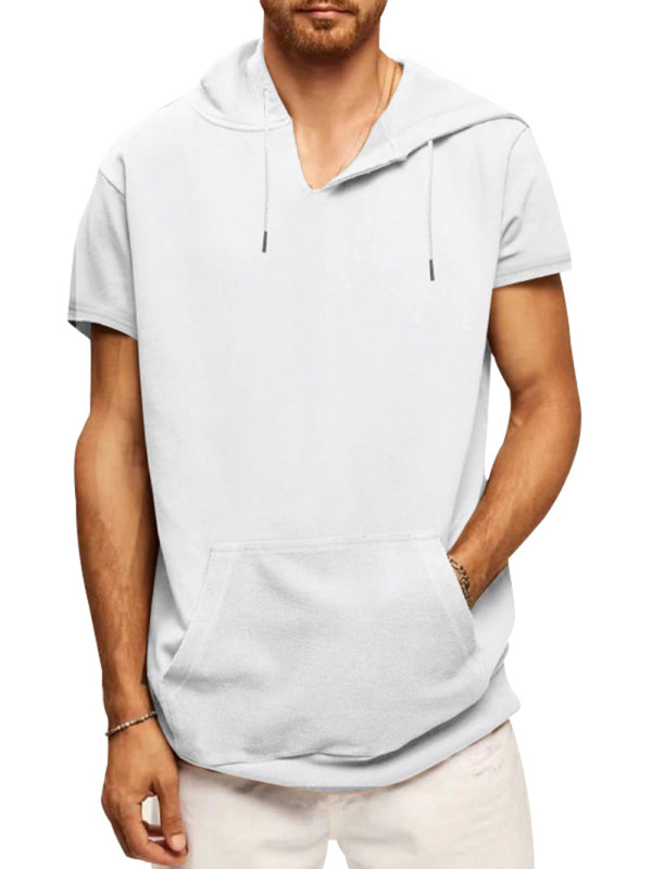 Men's Casual Hooded Short-Sleeve Knit T-shirt for Versatile Style