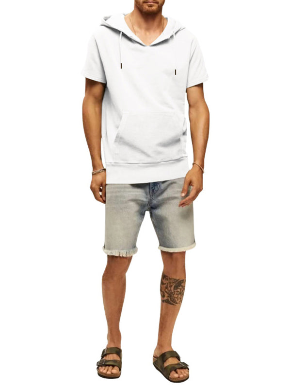 Men's Casual Hooded Short-Sleeve Knit T-shirt for Versatile Style