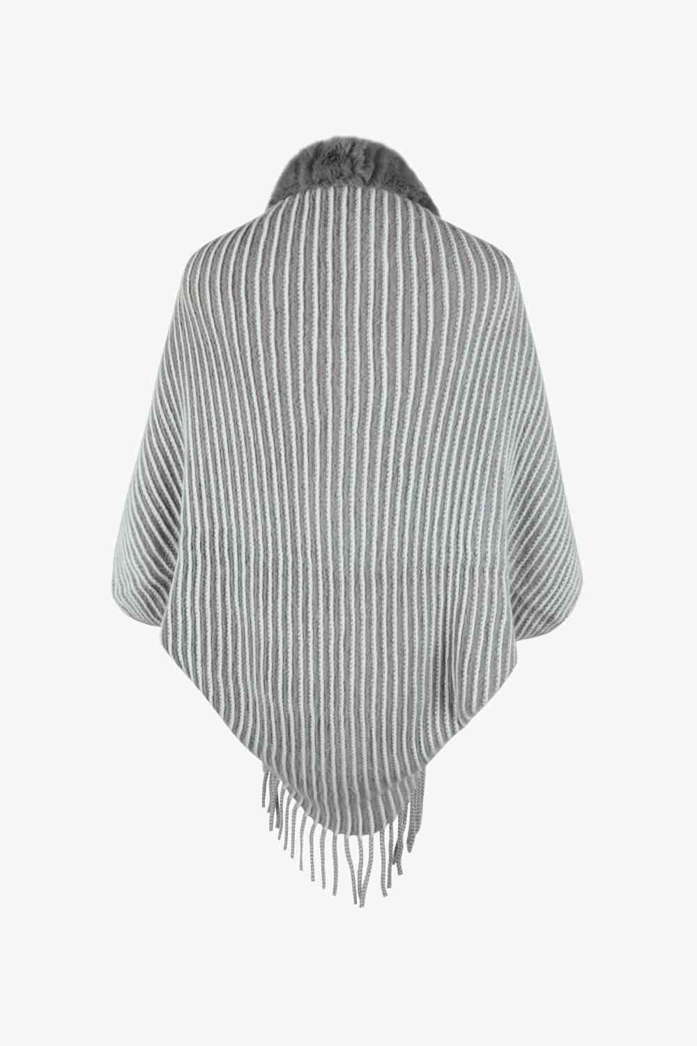 Striped Open Front Fringe Poncho