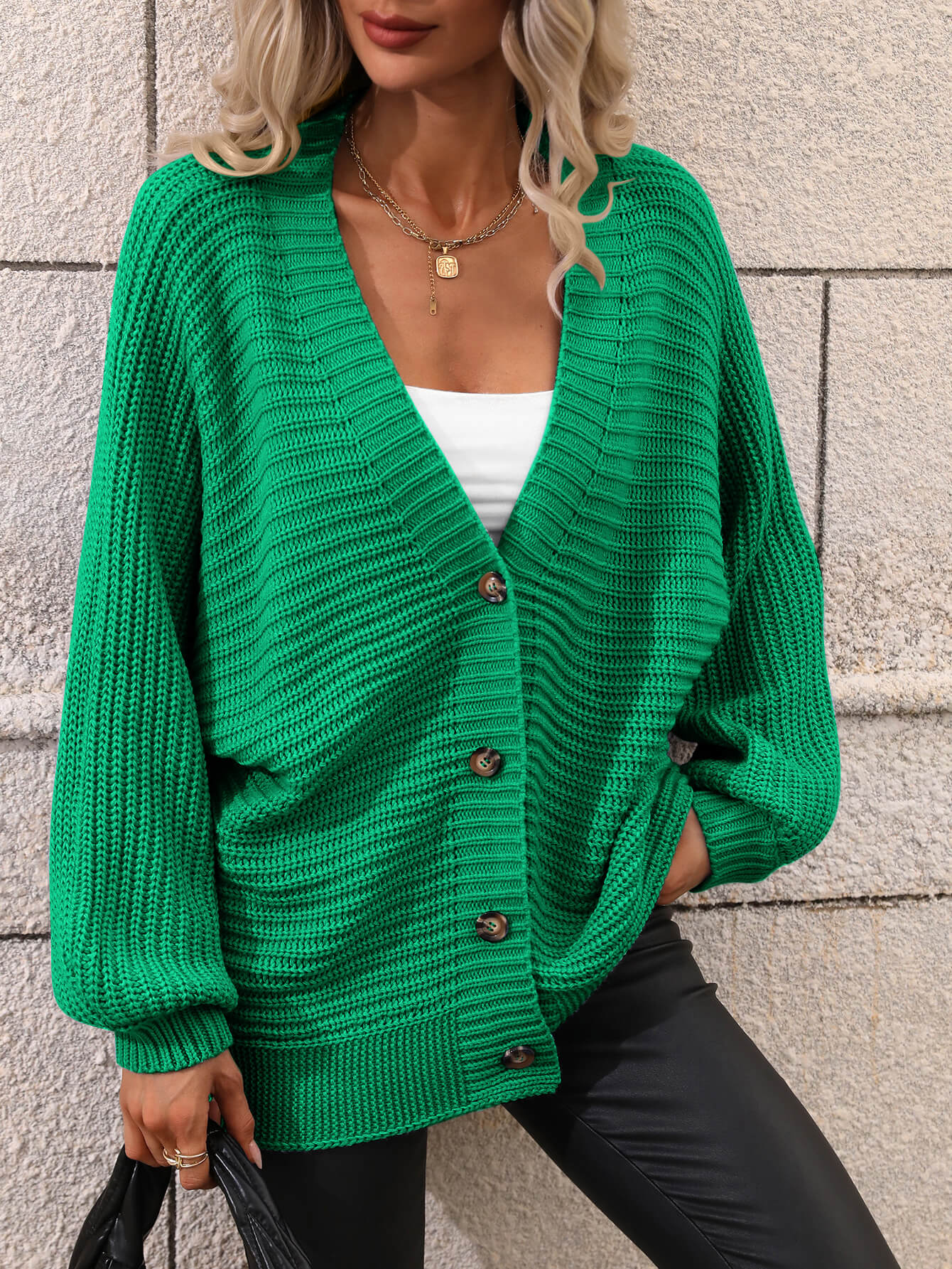 Trendsi Cupid Beauty Supplies Green / S Woman Cardigan Button Down Horizontal-Ribbing Longline Cardigan
