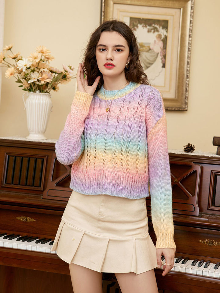 Trendsi Cupid Beauty Supplies Blouses Rainbow Color Cable-Knit Dropped Shoulder Knit Top