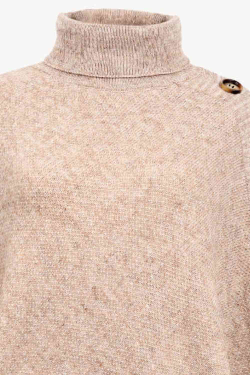 Turtleneck Buttoned Poncho