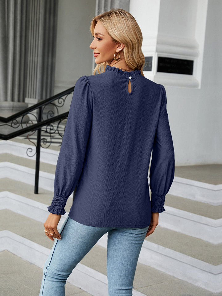 Chic Round Neck Flounce Sleeve Blouse
