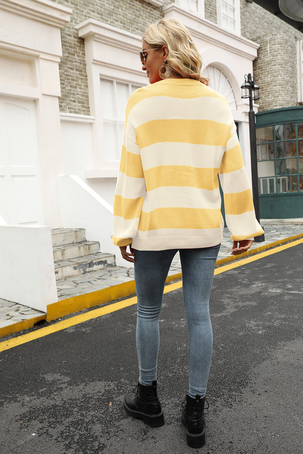 Trendsi Cupid Beauty Supplies Woman Pullover Sweater Striped Balloon Sleeve Knit Pullover