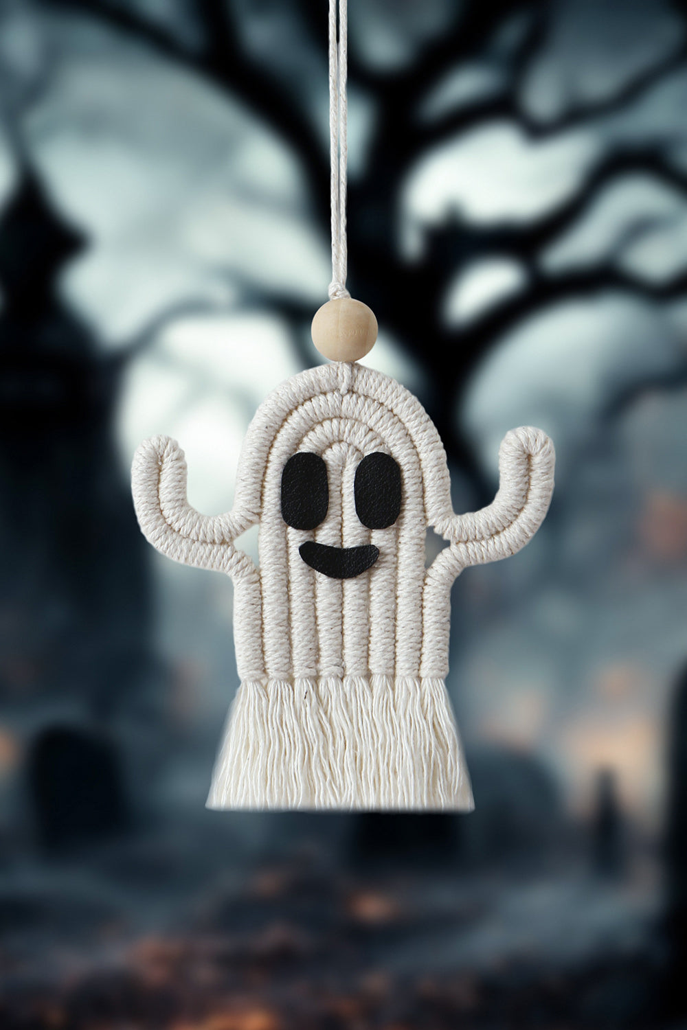 Trendsi Cupid Beauty Supplies Keychains Wood Bead Fringe Ghost Shape Macrame Key Chain