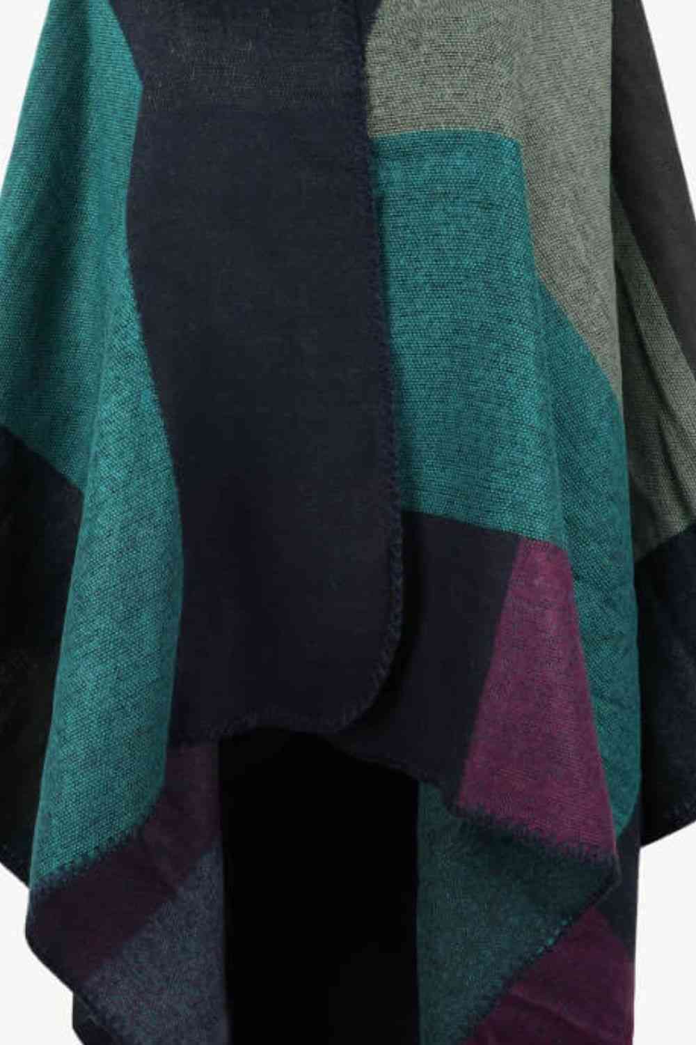 Open Front Color Block Poncho