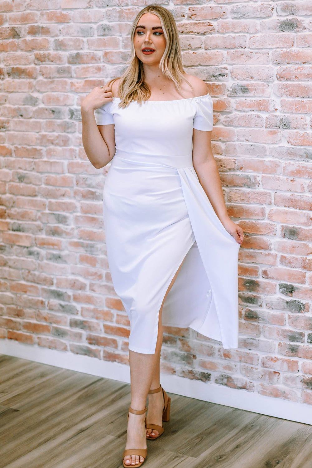 Trendsi Cupid Beauty Supplies White / S Woman Cocktail Dresses Off-Shoulder Short Sleeve Split Dress