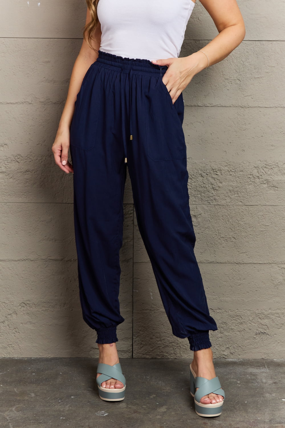 Trendsi Cupid Beauty Supplies Navy / S Women Pants Tied Long Joggers with Pockets