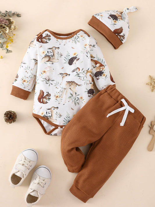 Baby Printed Bodysuit and Waffle-Knit Joggers Set