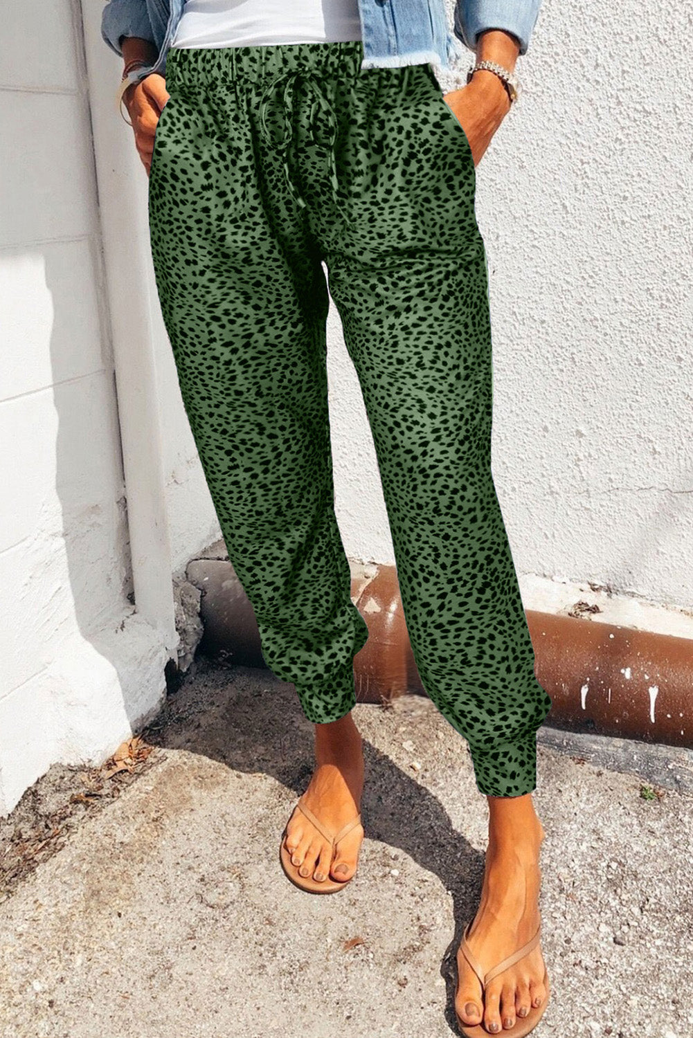 Trendsi Cupid Beauty Supplies Green / S Women Pants Double Take Leopard Print Joggers with Pockets