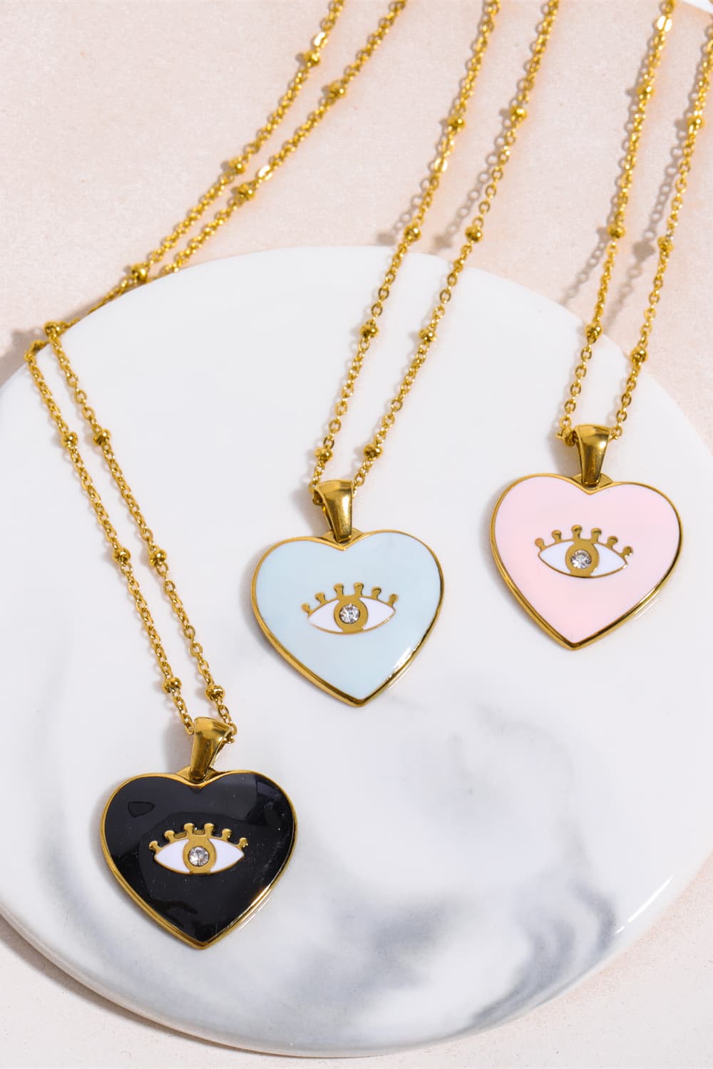 Trendsi Cupid Beauty Supplies Women Necklace Heart & Evil Eye Shape 18K Gold Plated Pendant Necklace