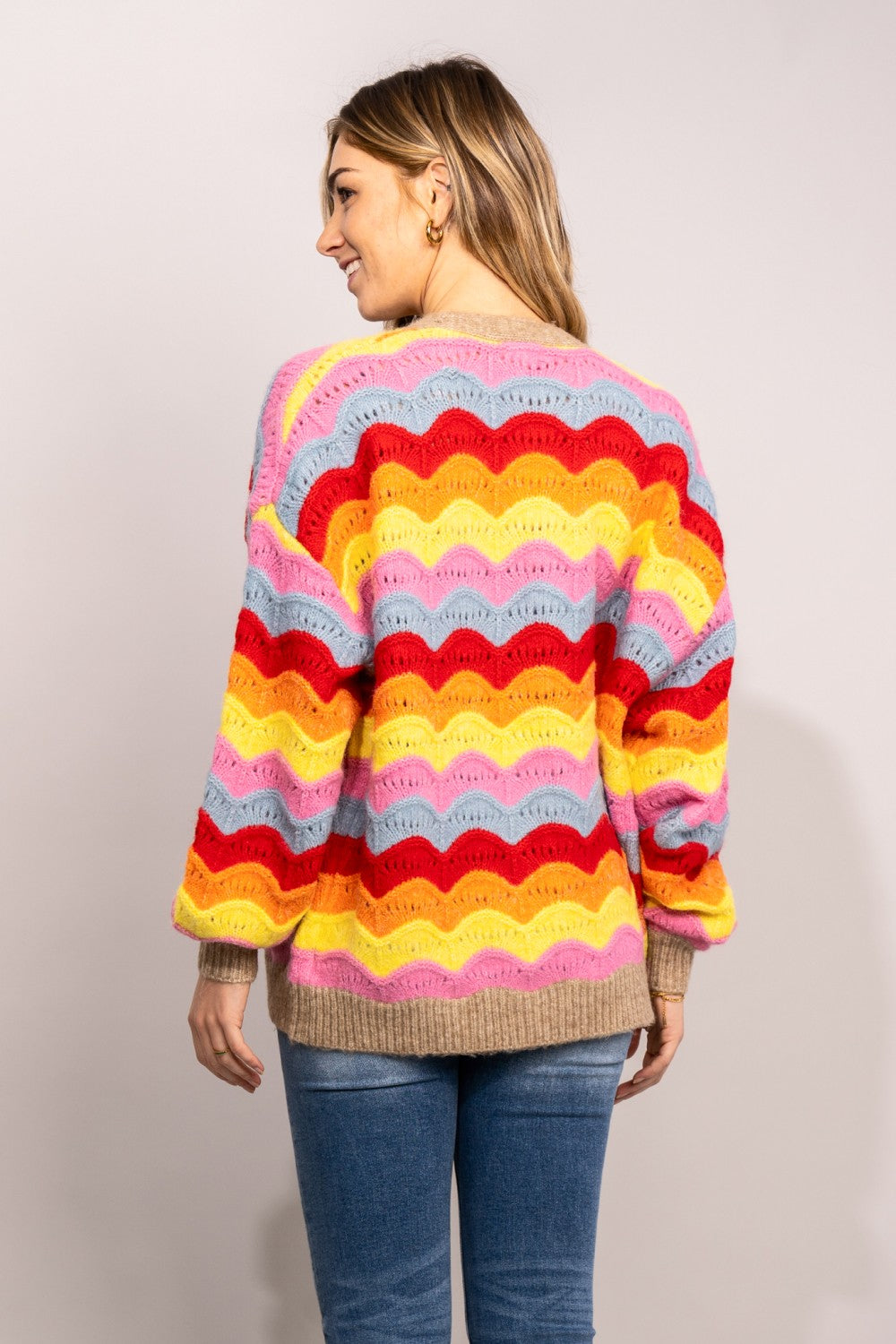 Trendsi Cupid Beauty Supplies Woman Cardigan ee:some Rainbow Stripe Dropped Shoulder Open Front Cardigan