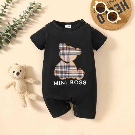 Mini Boss Bear Romper: Cute Short Sleeve Baby Fashion