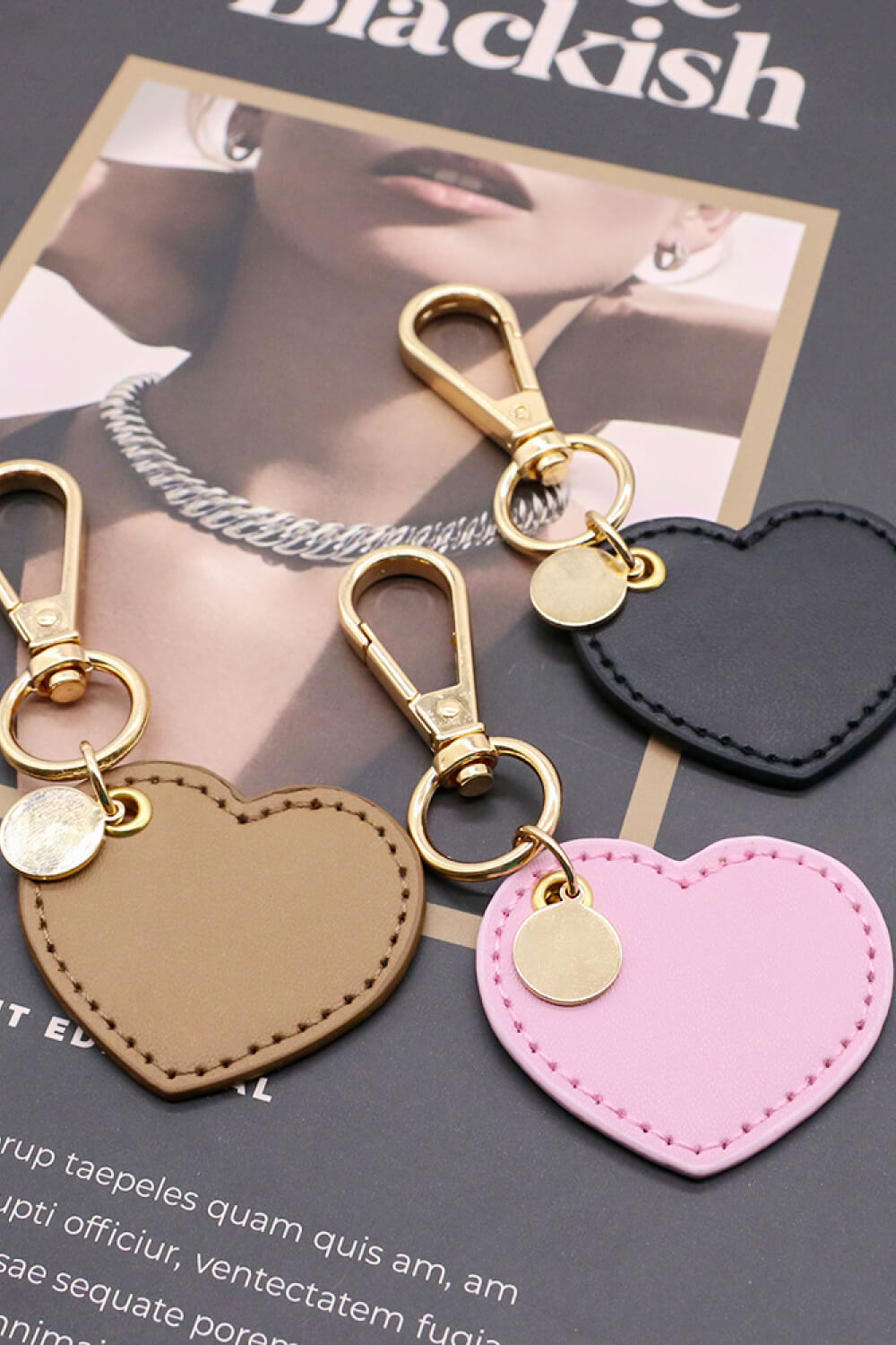 Trendsi Cupid Beauty Supplies Keychains Assorted 4-Pack Heart Shape PU Leather Keychain