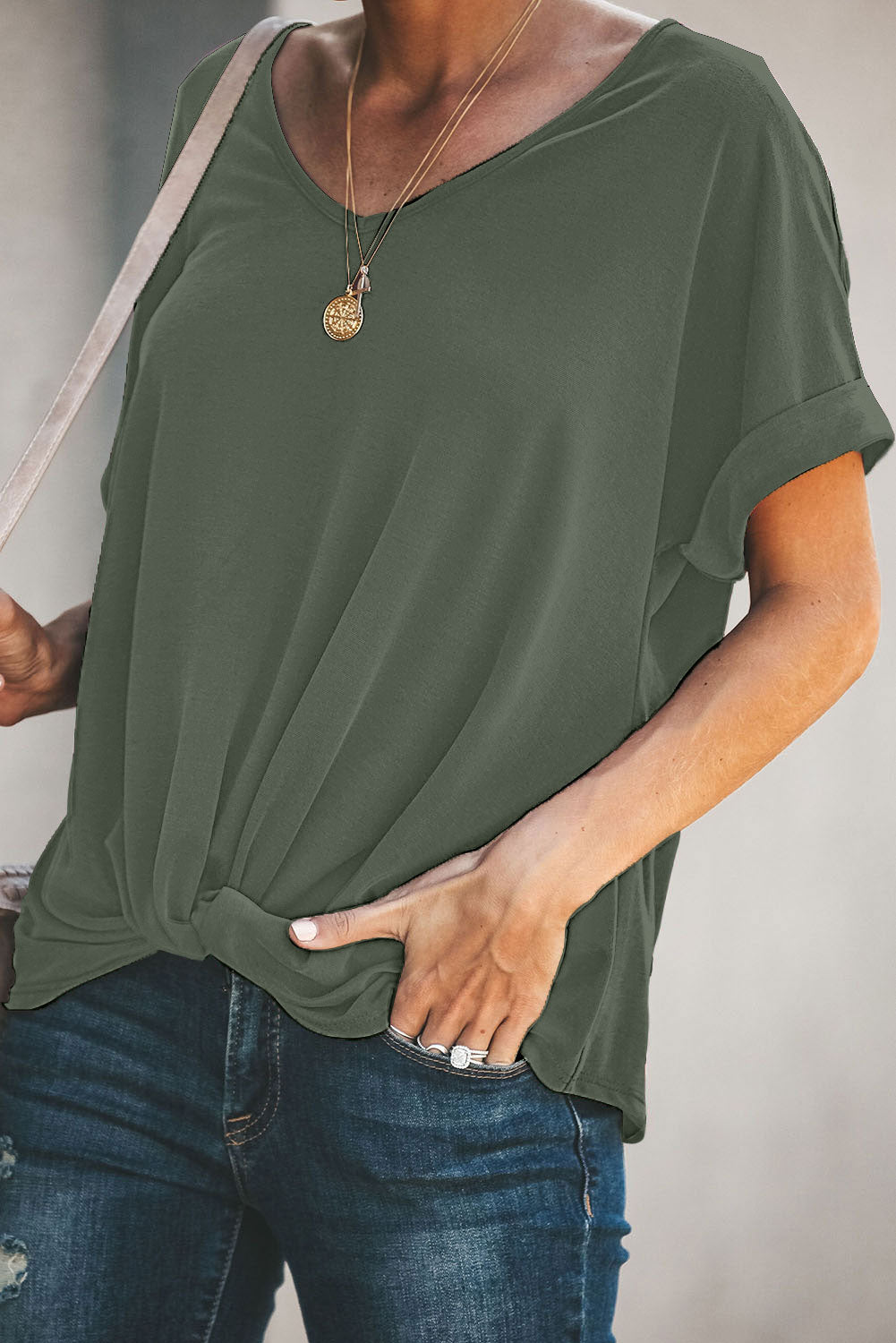 Trendsi Cupid Beauty Supplies Green / S Woman's T-Shirts Plain Twist T-Shirt