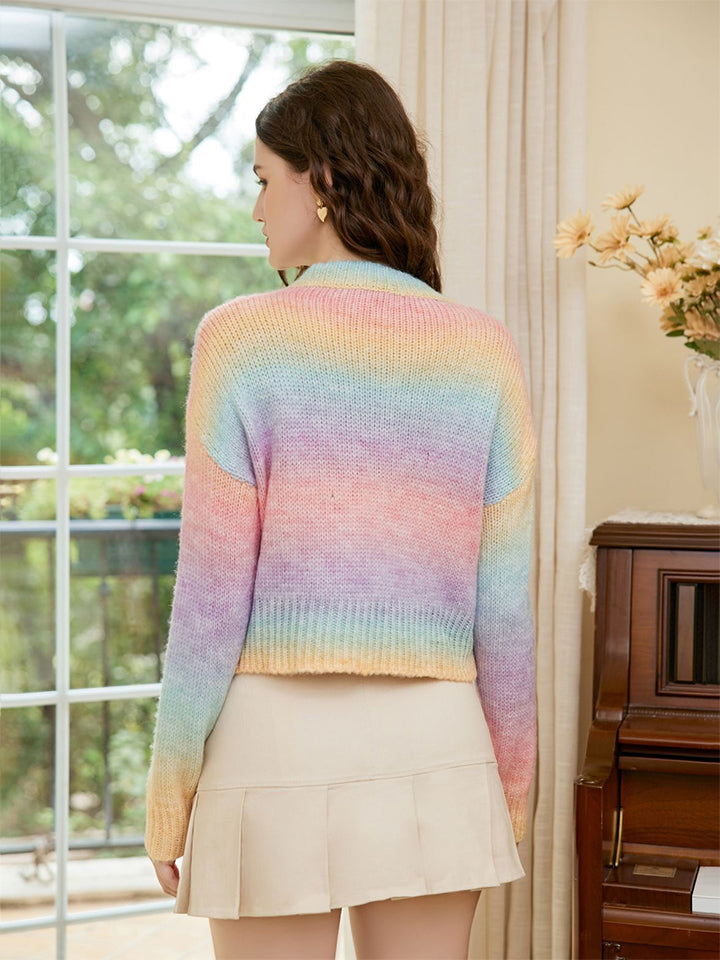 Trendsi Cupid Beauty Supplies Blouses Rainbow Color Cable-Knit Dropped Shoulder Knit Top