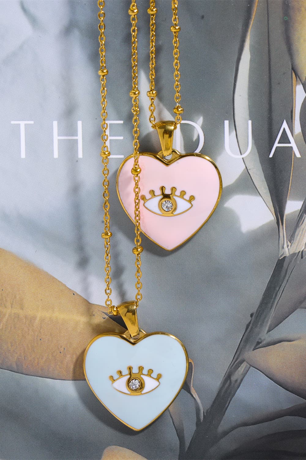Trendsi Cupid Beauty Supplies Women Necklace Heart & Evil Eye Shape 18K Gold Plated Pendant Necklace