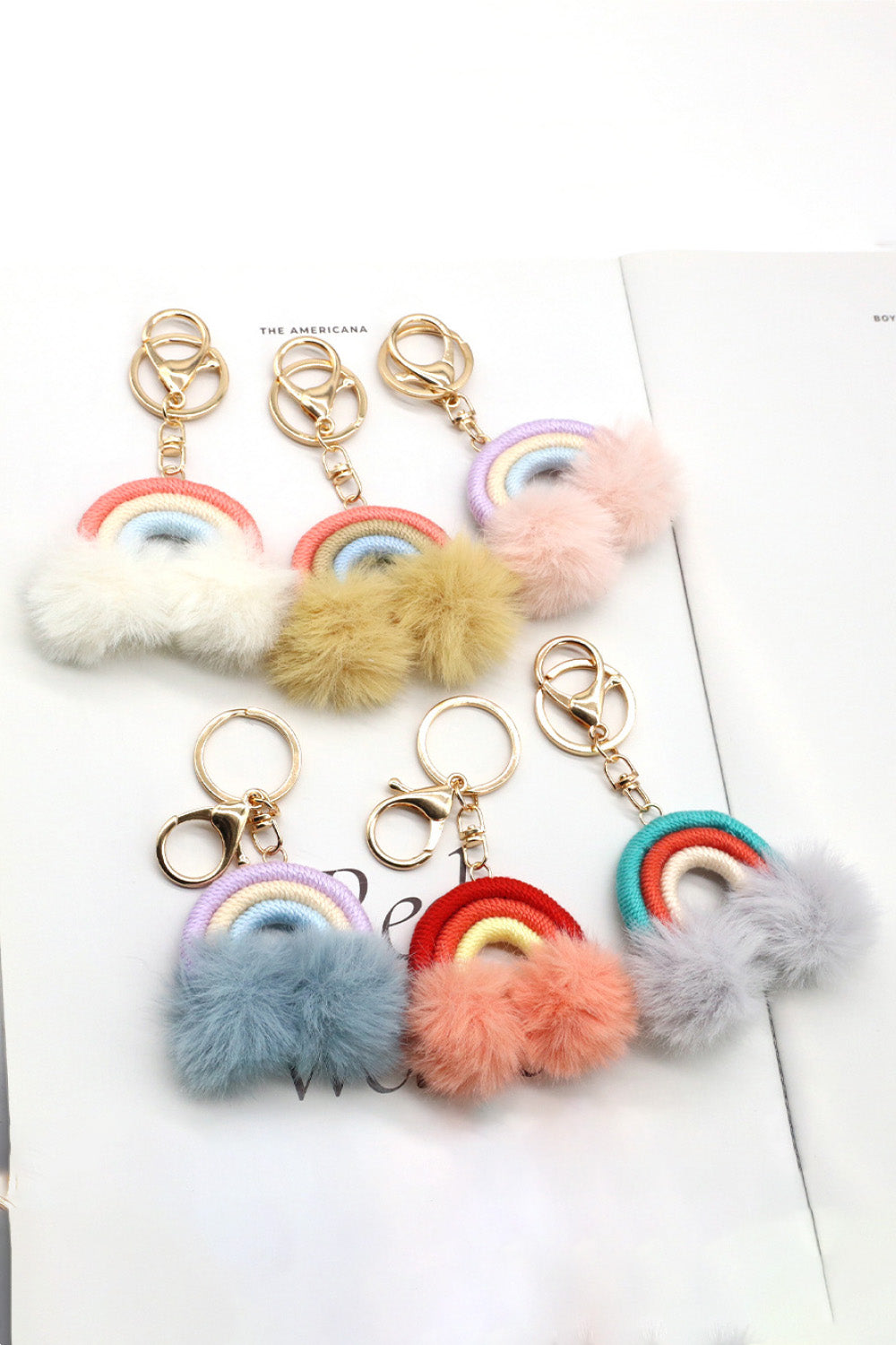 Trendsi Cupid Beauty Supplies Keychains Assorted 4-Pack Rainbow Pom Pom Keychain