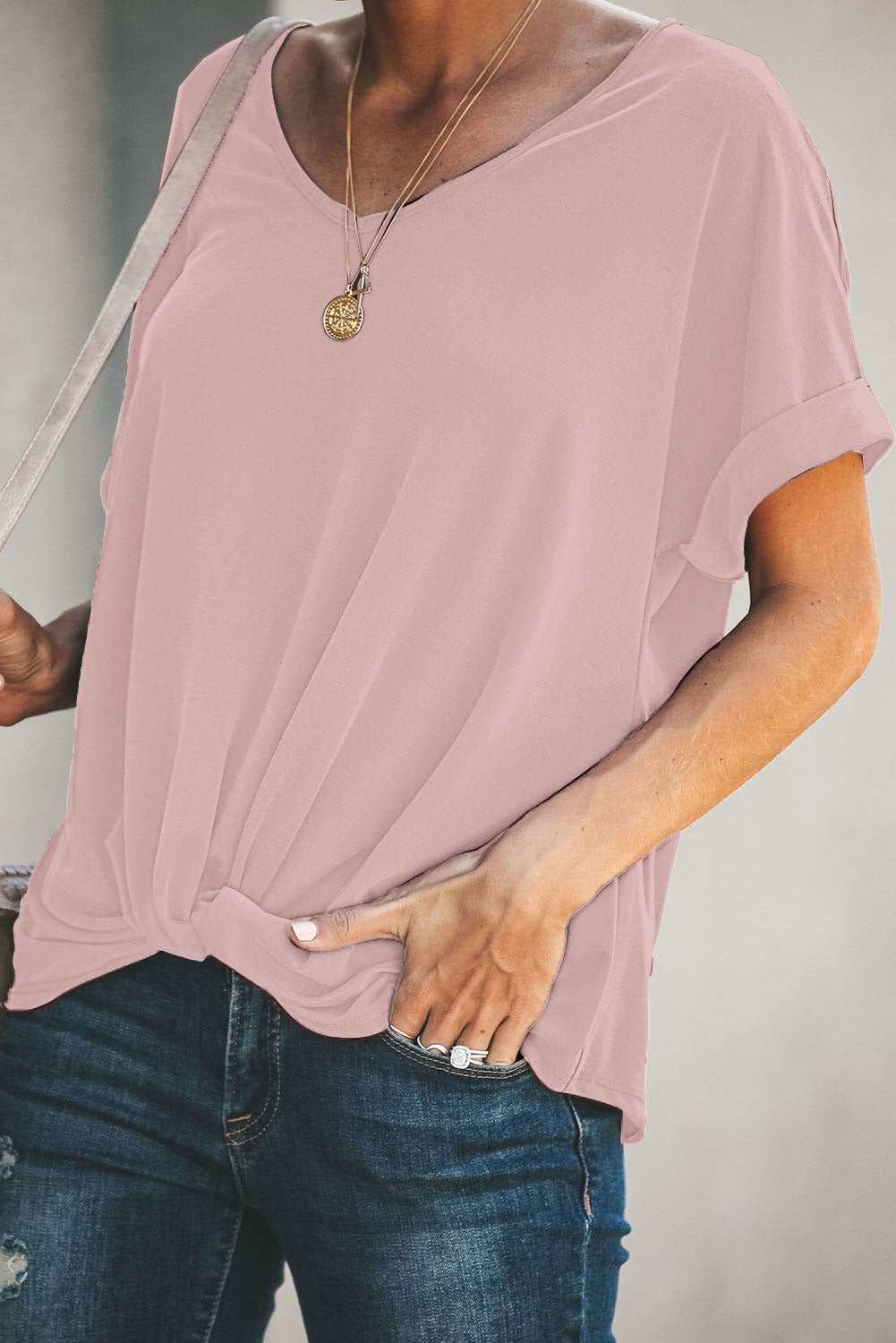 Trendsi Cupid Beauty Supplies Pink / S Woman's T-Shirts Plain Twist T-Shirt