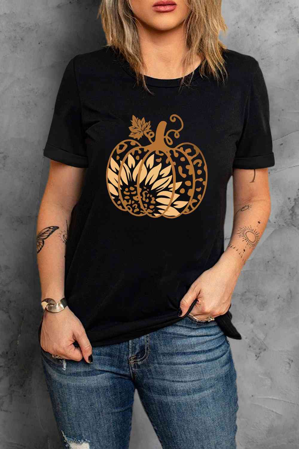 Cupid Beauty Supplies Cupid Beauty Supplies Black / S Womens Graphic Tees Pumpkin Graphic Tee: Round Neck, Short Sleeve