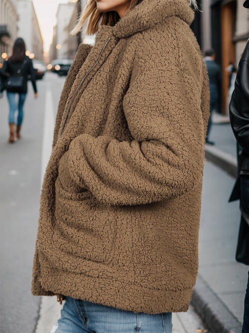 Collared Neck Jacket with Zip-Up Closure and Pockets