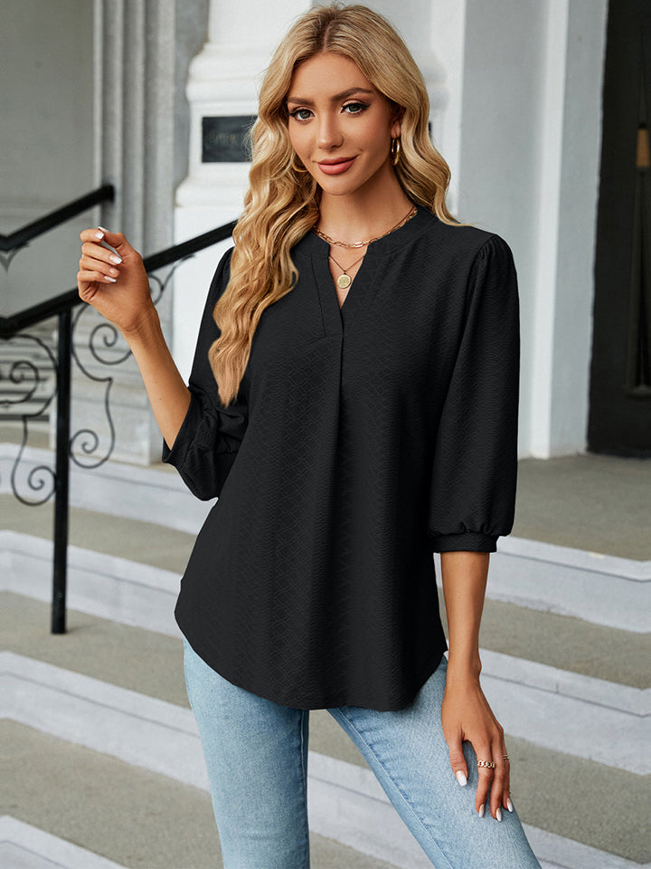 Trendsi Cupid Beauty Supplies Blouses Notched Neck Three-Quarter Sleeve Blouse