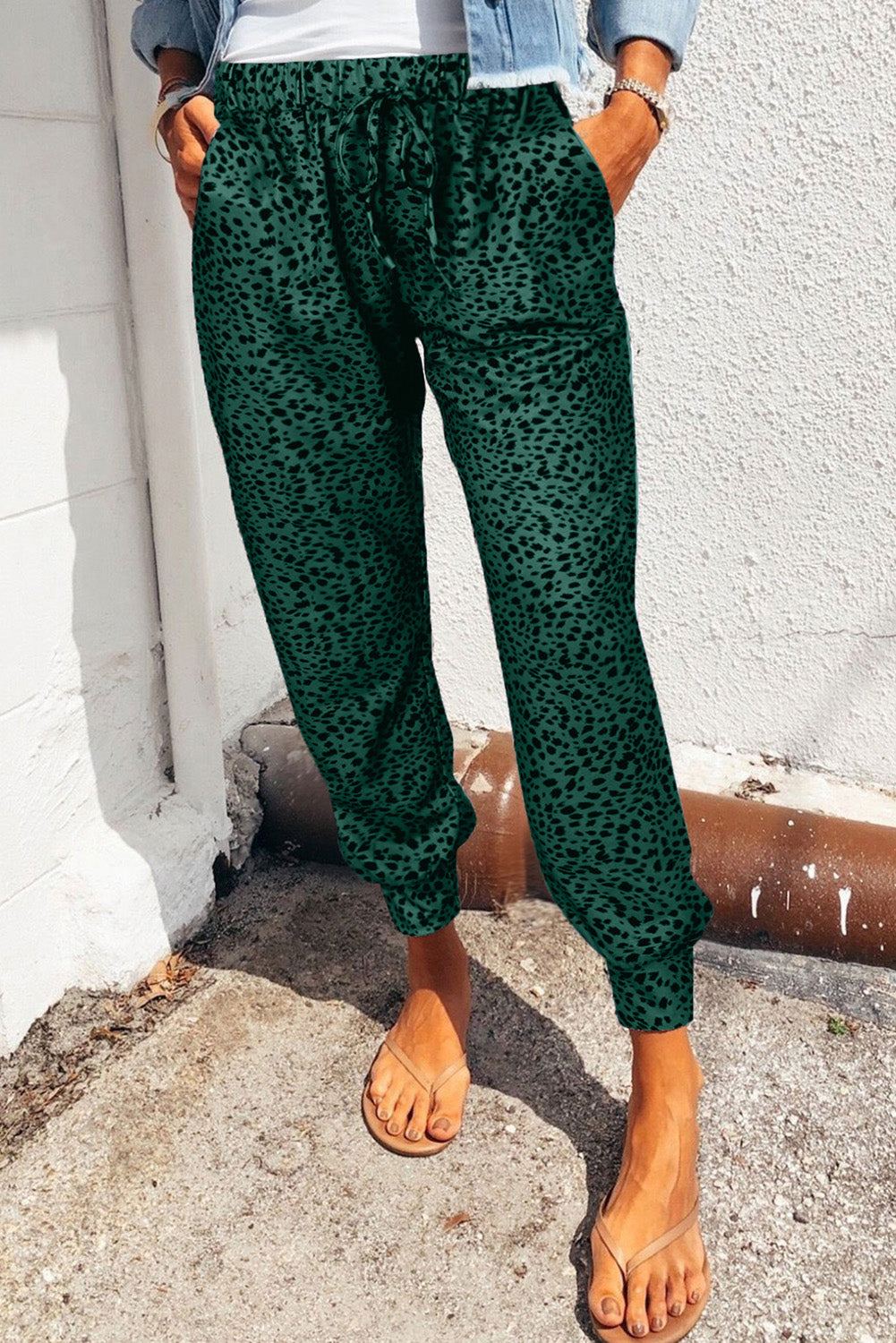 Trendsi Cupid Beauty Supplies Green / S Women Pants Leopard Pocketed Long Pants
