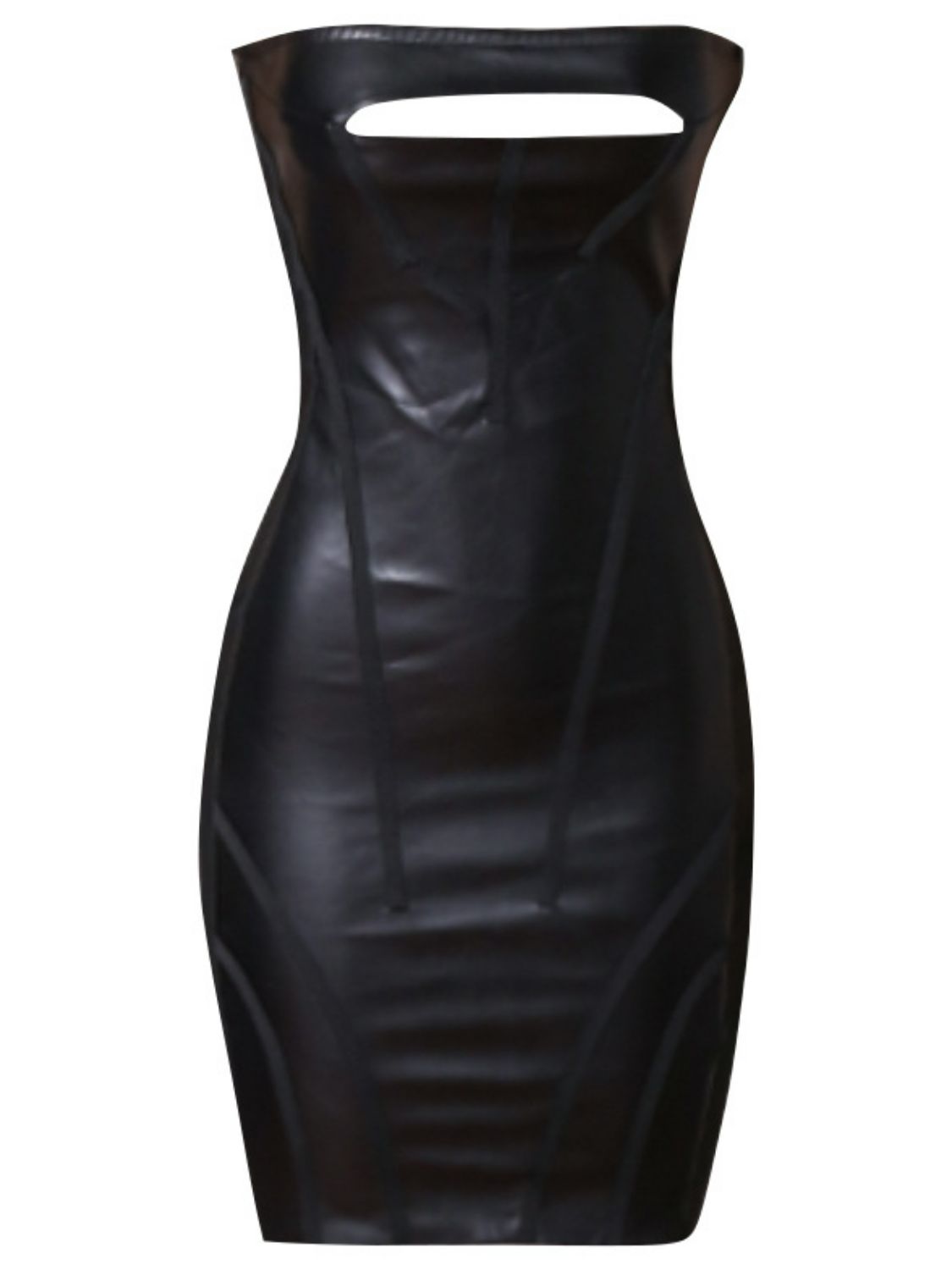 Trendsi Cupid Beauty Supplies Woman Cocktail Dresses Faux Leather Cutout Strapless Bandage Dress