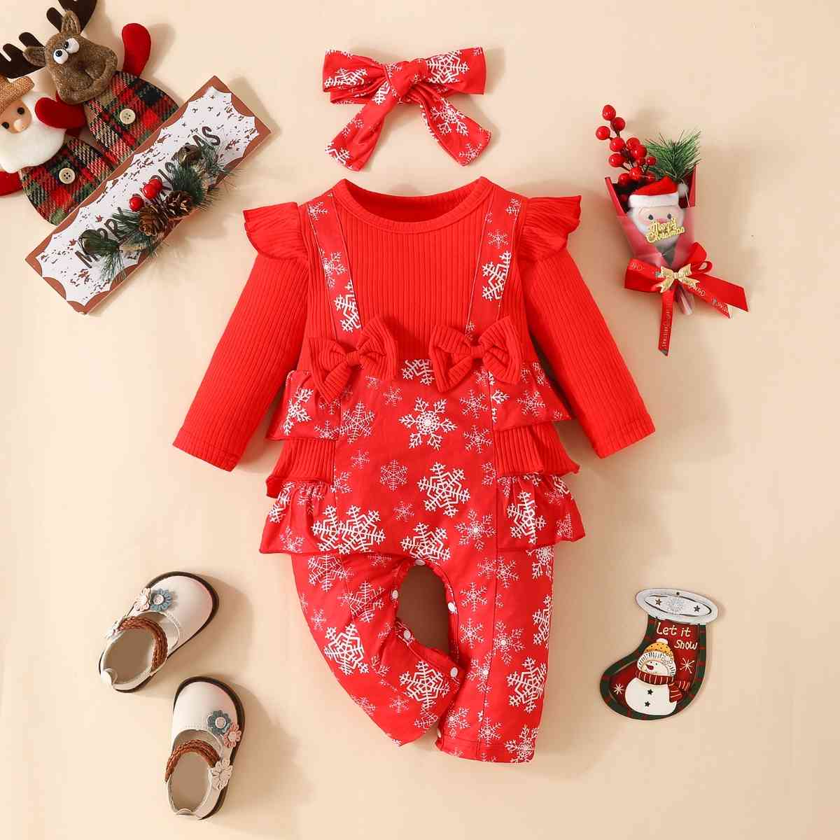 Cupid Beauty Supplies Cupid Beauty Supplies Red / 0-3M Baby Bodysuits Snowflake Bow Detail Jumpsuit