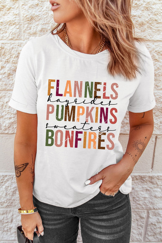 Cupid Beauty Supplies Cupid Beauty Supplies White / S Womens Graphic Tees FLANNELS PUMPKINS BONFIRES Graphic Tee