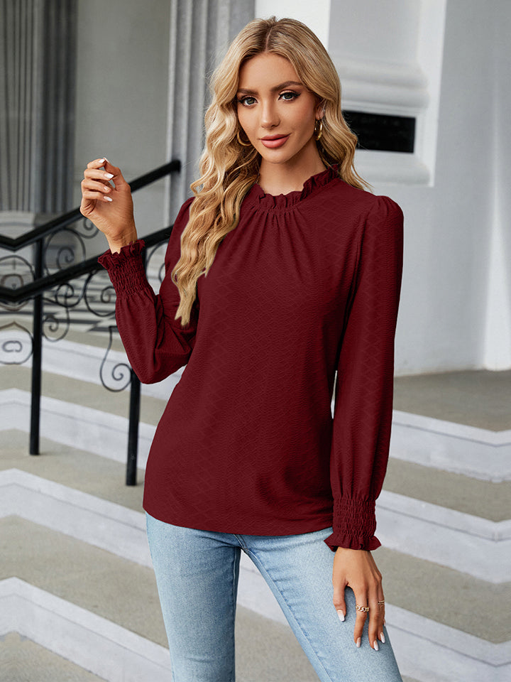 Chic Round Neck Flounce Sleeve Blouse