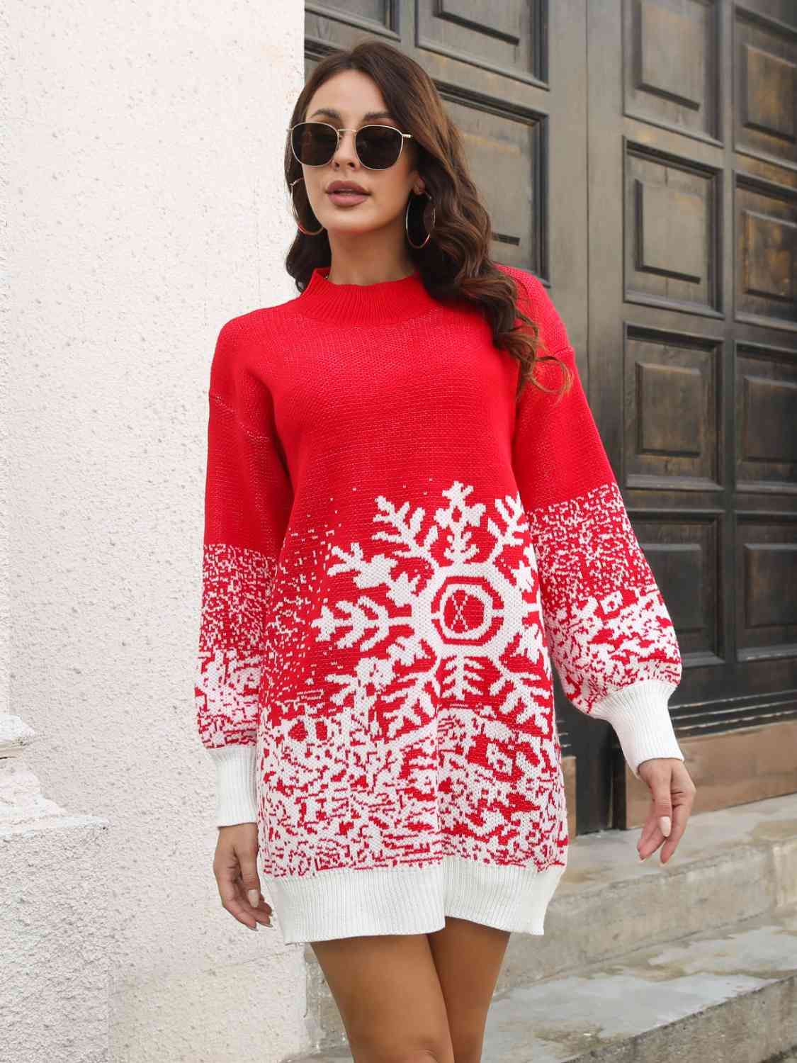 Cupid Beauty Supplies Cupid Beauty Supplies Red / S Sweater Dress Snowflake Sweater Dress: Cozy & Cute For Winter
