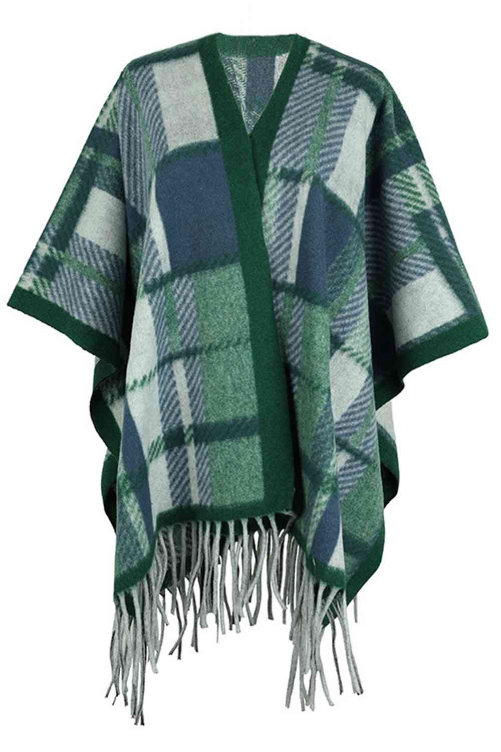 Trendsi Cupid Beauty Supplies Green / One Size Woman Ponchos Cloak Sleeve Fringe Detail Poncho