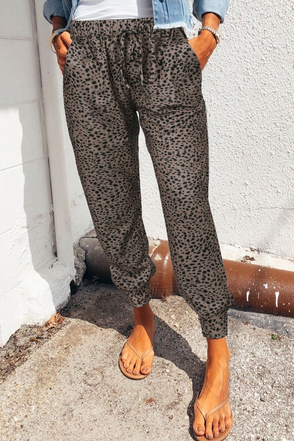 Trendsi Cupid Beauty Supplies Coffee Brown / S Women Pants Leopard Pocketed Long Pants