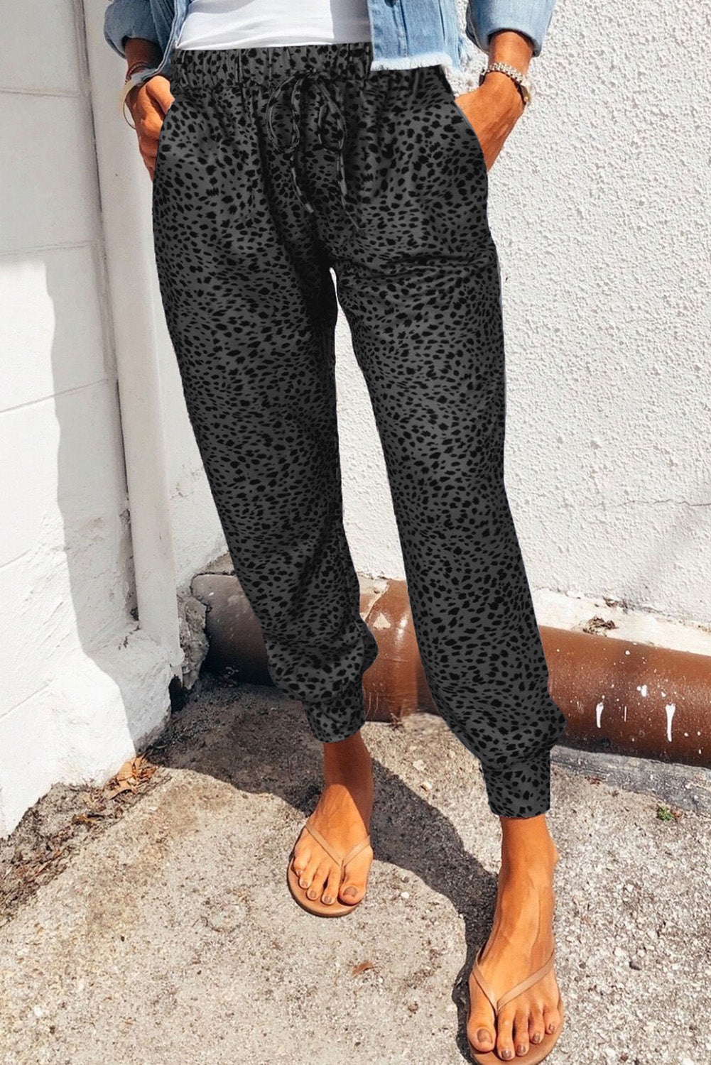 Trendsi Cupid Beauty Supplies Black / S Women Pants Double Take Leopard Print Joggers with Pockets
