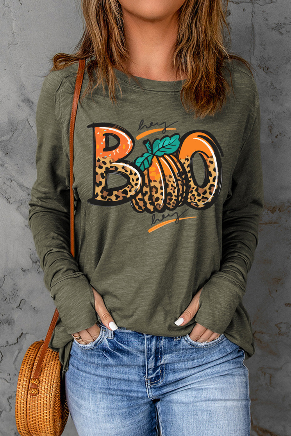 Haunted 'Boo' Halloween Graphic Thumbhole Sleeve T-Shirt"