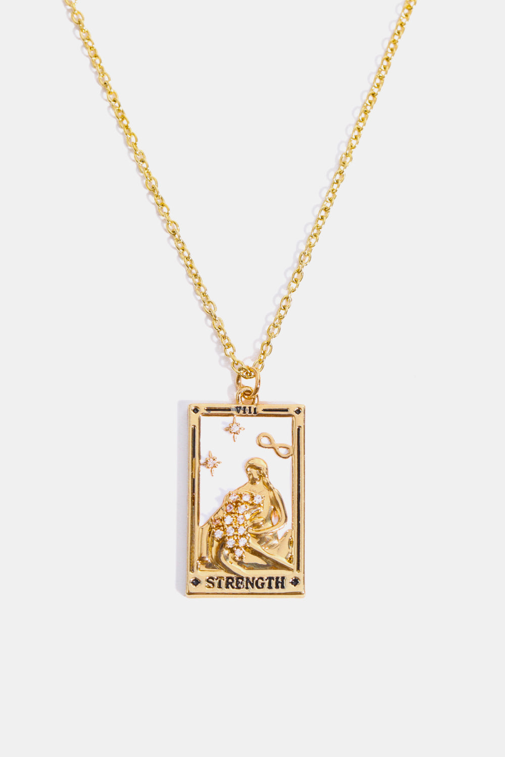 Trendsi Cupid Beauty Supplies STRENGTH Printed / One Size Women Necklace Tarot Card Pendant Stainless Steel Necklace