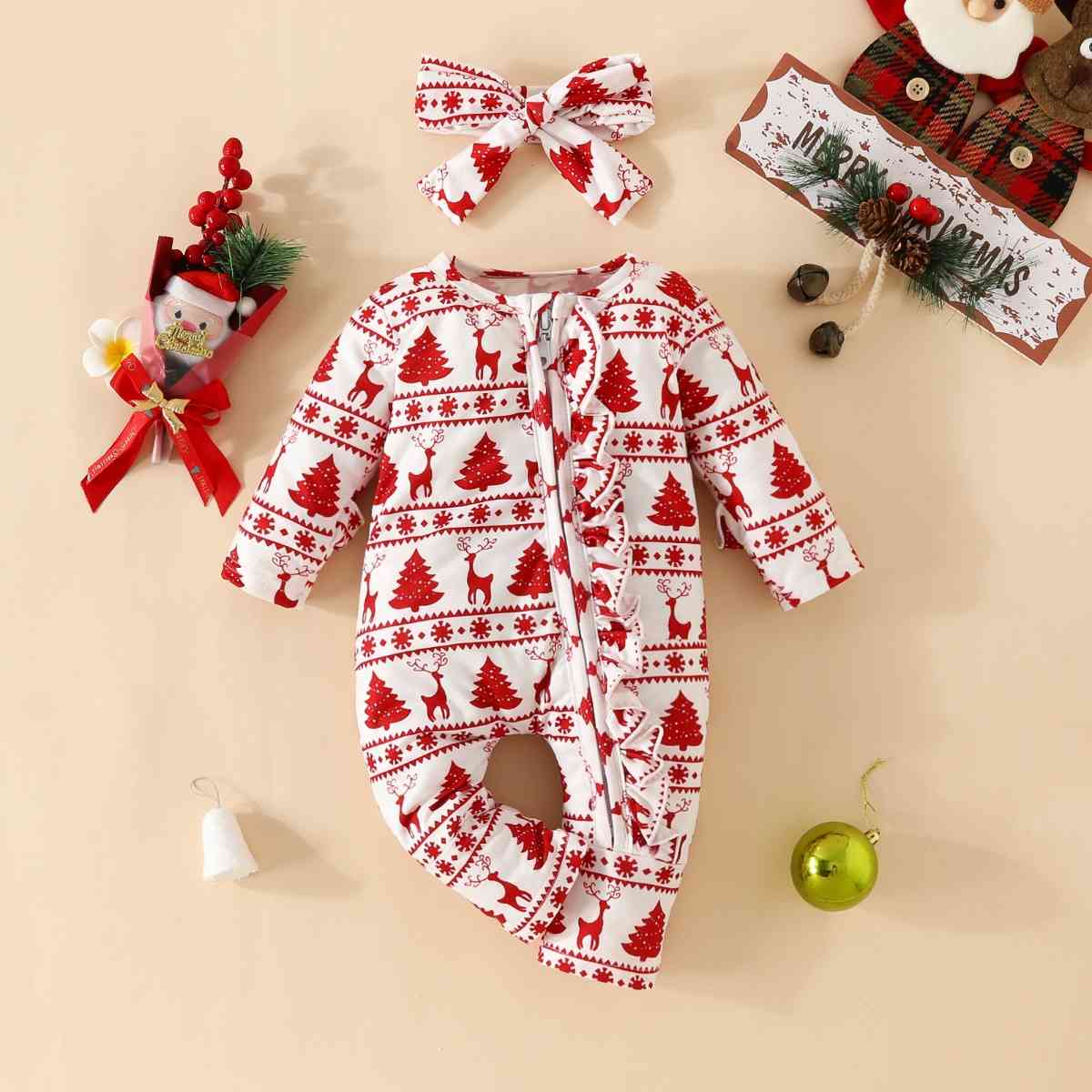 Stylish Christmas Jumpsuit with Zip Detail and Ruffles - Limited Edition!