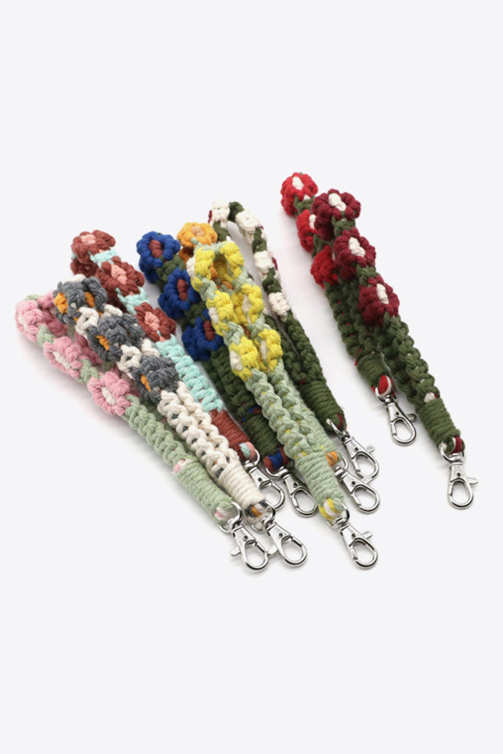 Trendsi Cupid Beauty Supplies Keychains 4-Pack Hand-Woven Flower Macrame Wristlet Keychain, Color Varies
